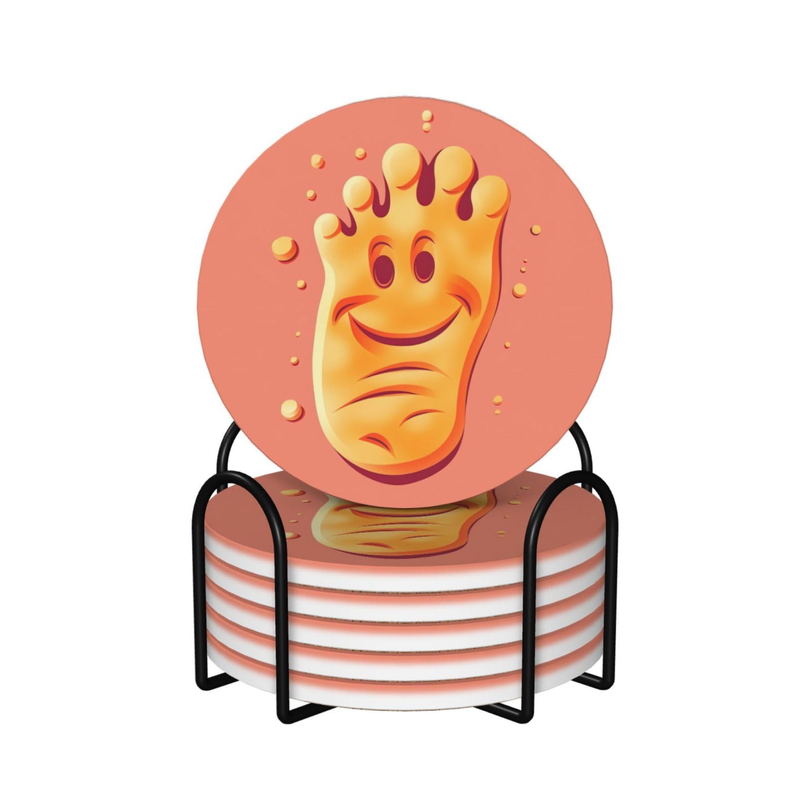 Dessous de verre absorbants Happy Foot en céramique et liège premium pour table en bois