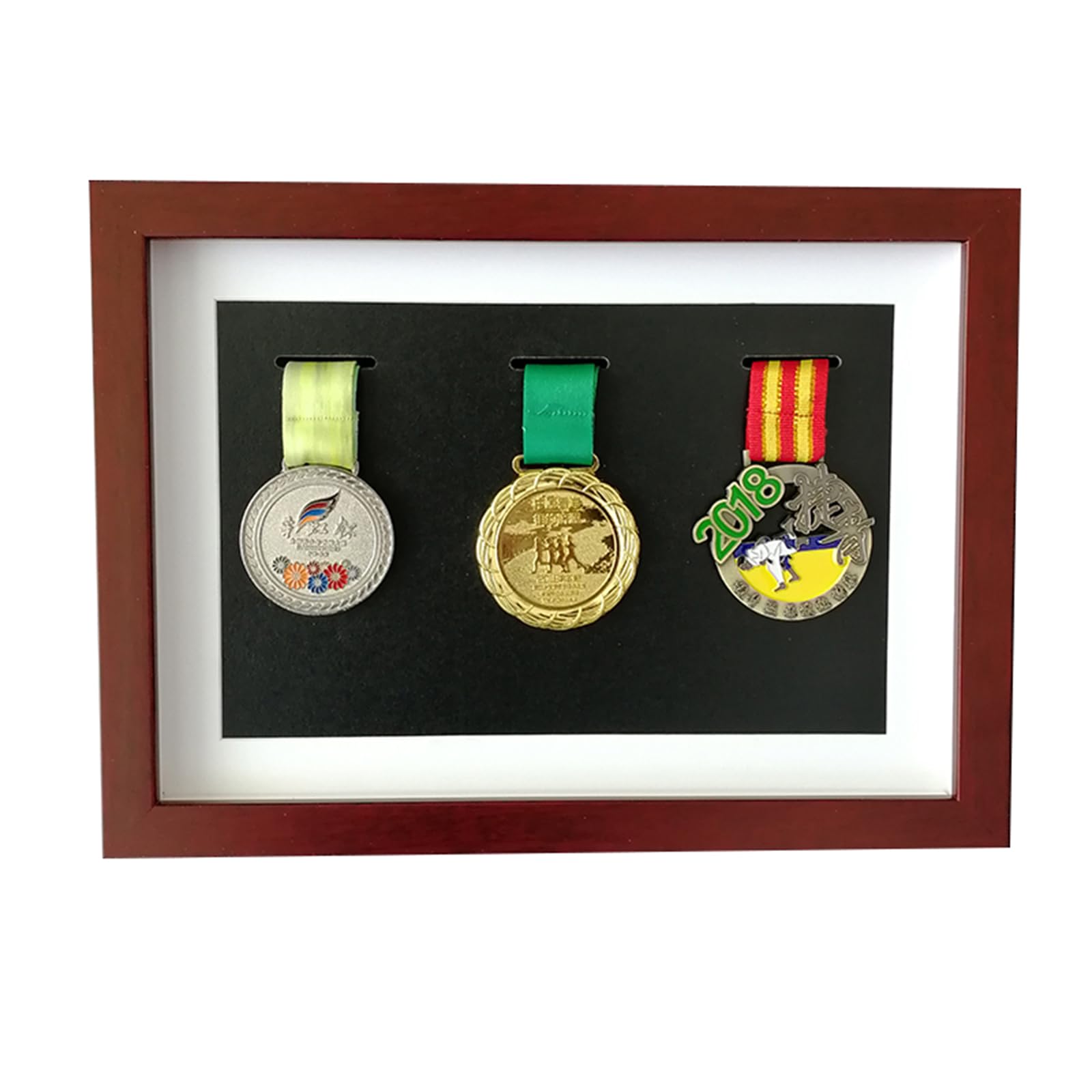 ETUELNOPT Medal Storage Box for Runners, Solid Wood Medal Display Case Multicolor Multiple Sizes Sports Military Medals(Mahogany Color,A4 (2 medals))