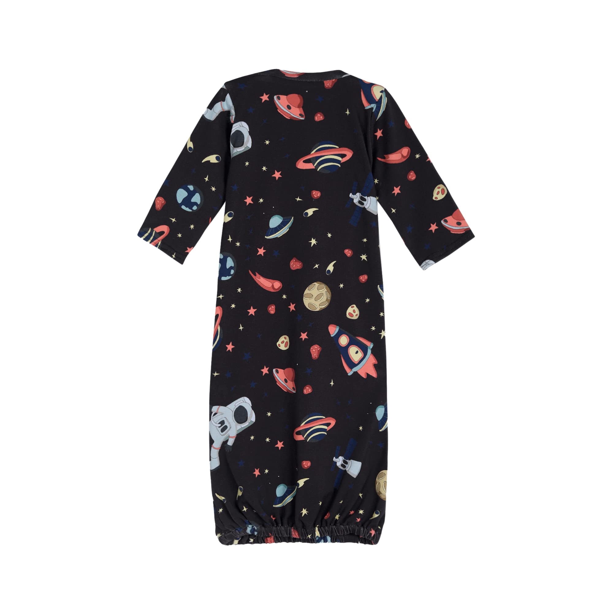 Comfy Mommy Newborn Baby Gown with Matching Beanie and Headband in Organic Cotton Outer Space/Astronaut Pattern (3-4 Years) Blue, Navy 1
