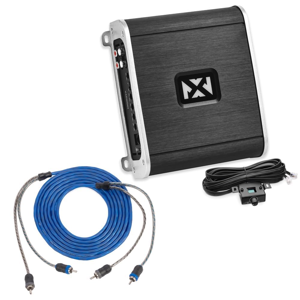 NVX VAD10001 2000W Monoblock Amplifier + XIV27 7M RCA Cable Bundle – 1000W RMS, 1/2/4-Ohm Stable, Bass Boost, Remote Knob, Shielded Noise Reduction Interconnect Cable