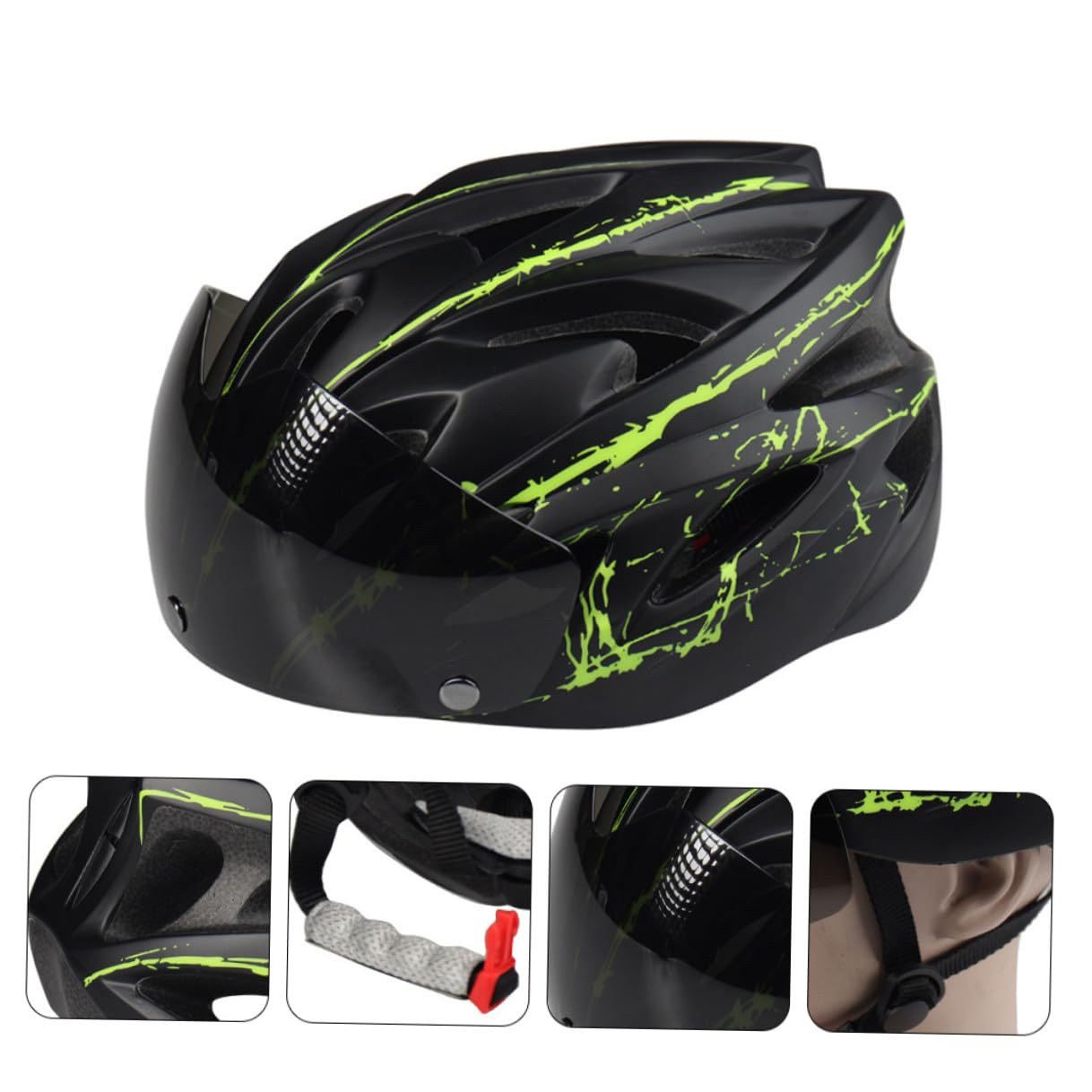 Casco da Bici con Occhiali Magnetici Staccabili, Leggero e Traspirante in Schiuma Protettiva e Pc, Design Sicuro e Adatto per Ciclismo Urbano e Outdoor