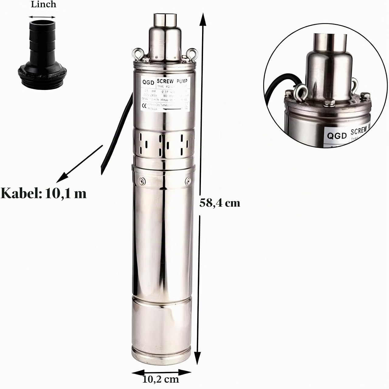 Tiefbrunnenpumpe 220V Tauchpumpe Edelstahl Tauchpumpe oder Hauswasserwerk und Garten (0.37KW 1.8m³/h 86M)