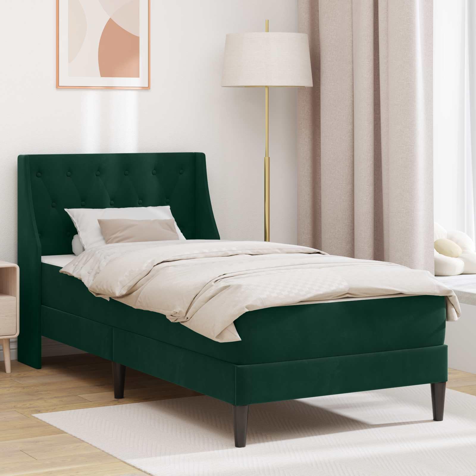 SYDE Letto imbottito, verde scuro, 100 x 200 cm, con materasso