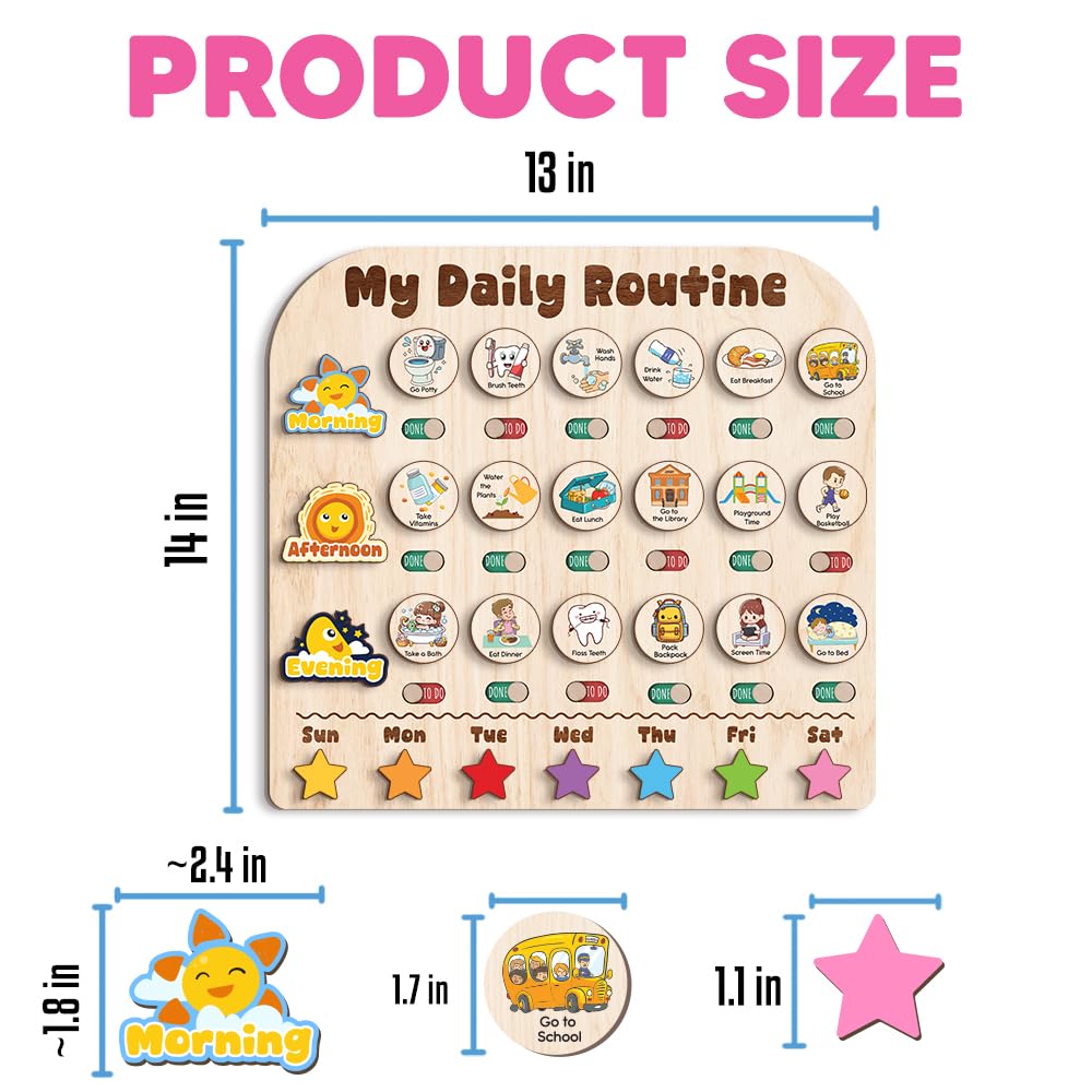 Wooden Daily Routine with Stars, Chore Chart for Kids, Visual Schedule for Kids, Morning Evening Routine Chart, Preschool Routine Chart, Routine Chart for Kids