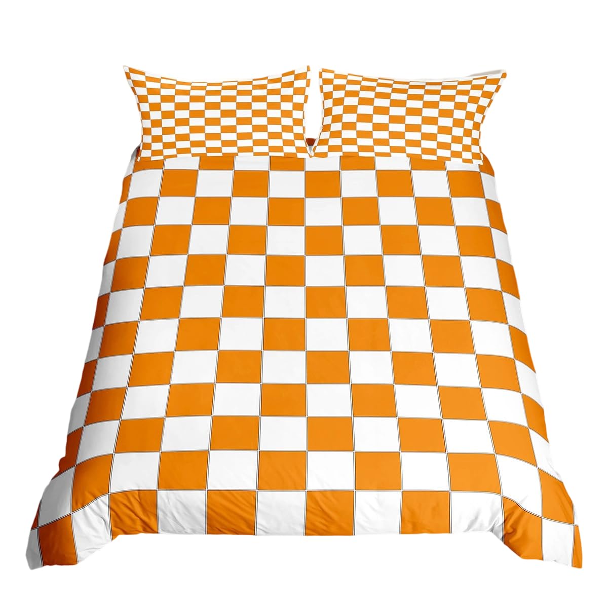 Homewish White Orange Checkered Bedding Set Single Buffalo Plaid Grid Comforter Cover,Checkerboard Duvet Cover For Kids Adults Men Women Aesthetics Gingham Quilt Cover Modern Room Decor
