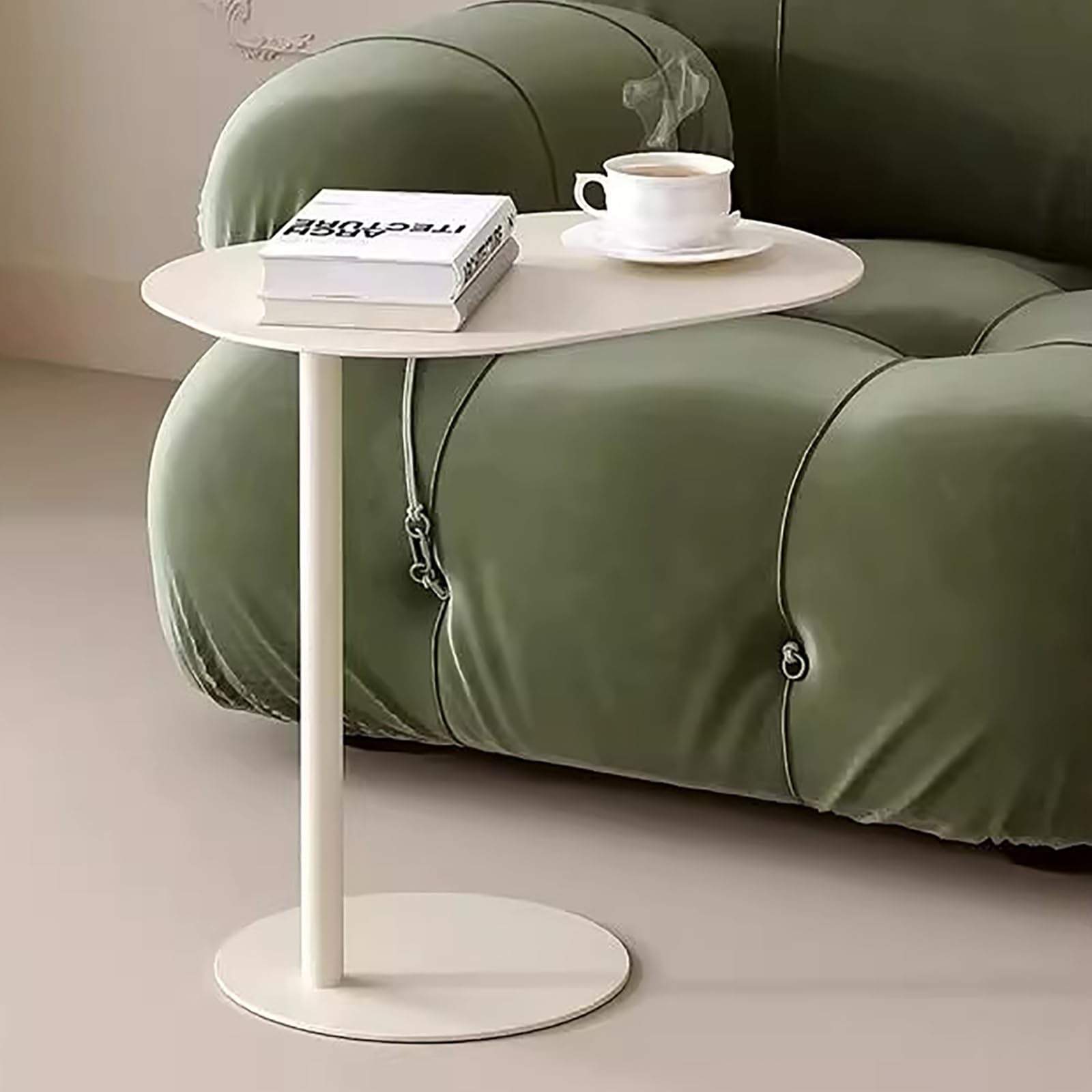 C-Shaped Metal Side Table Modern End Table for Small Spaces,Bedside or Sofa Table for Bedroom, Living Room, Coffee Shop(19.69″×13.78″×19.69″, Cream)