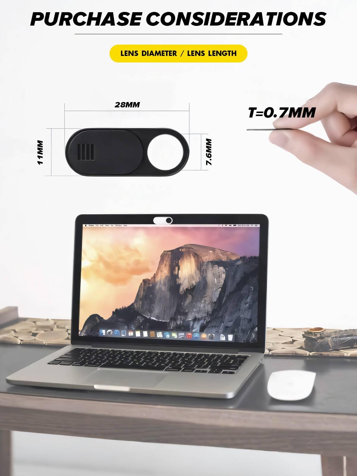 Copertura Webcam, copertura per privacy della camera del laptop e del telefono, 3 pezzi di copertura per camera a scorrimento ultra sottile opaca per computer, laptop, Webcam Cover, nera