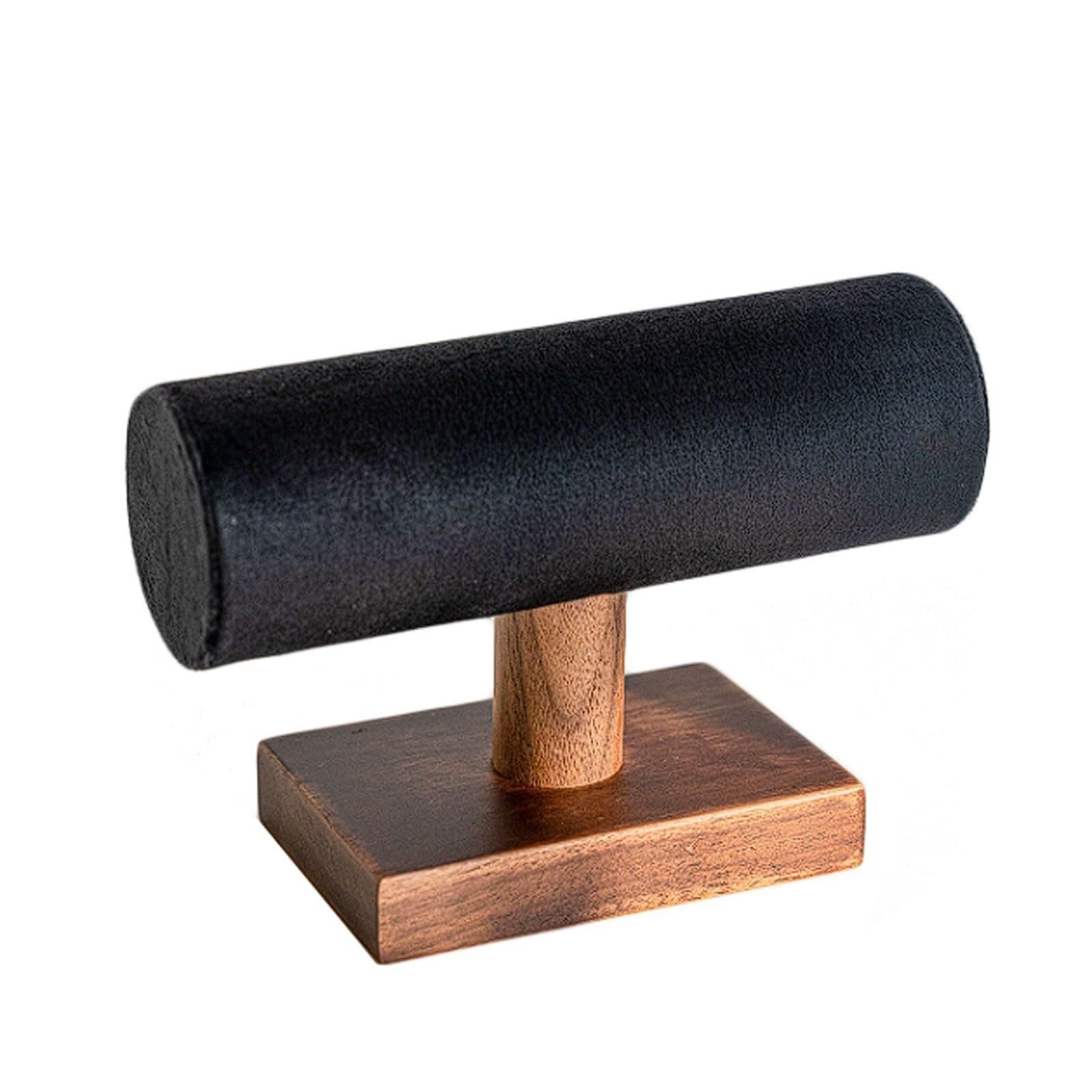 Wxuultgjr Black Velvet Cylinder Jewelry Display Stand Solid Wood Bracelet Showcase Holder Round Necklace Tower Rack Linen Jewelry Easel Organizer Stand(Black Velvet)