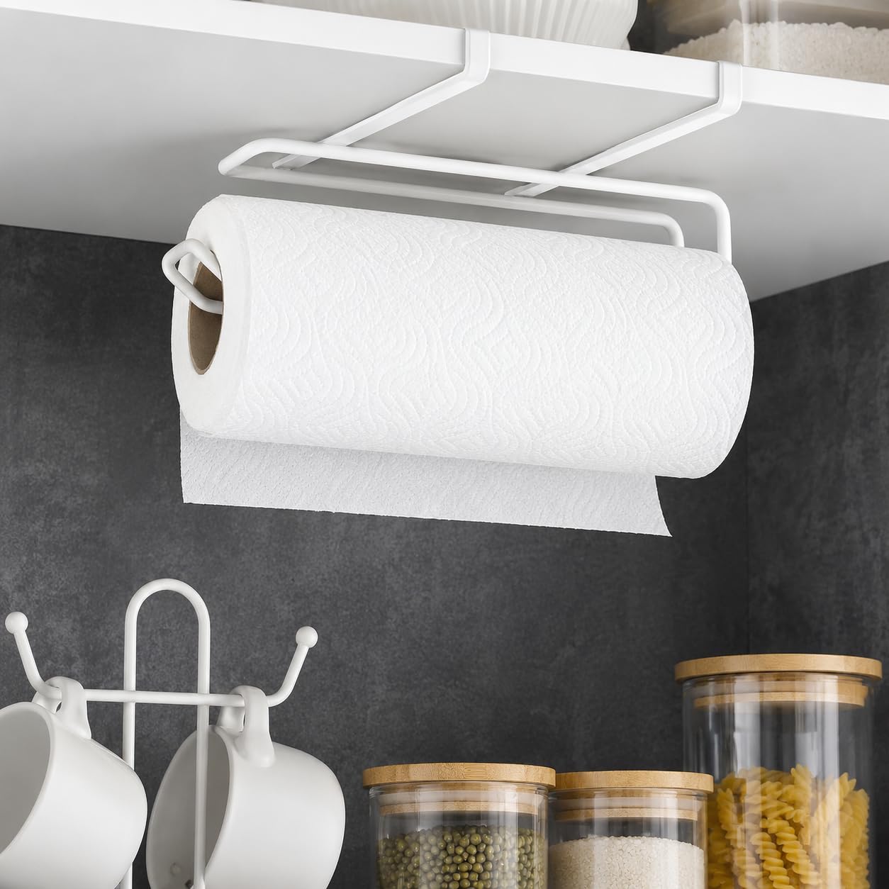 Alper Banyo BPratik Solo Havluluk Beyaz, Dolap Altı Kağıt Havlu Tutucu, Delmeden Montajlı Mutfak Rulo Havluluk, Askılı Metal Düzenleyici