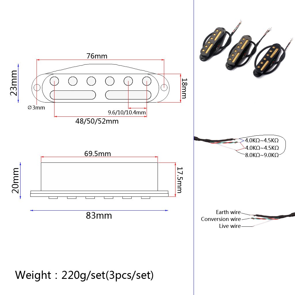 Alnicov Guitar Pickup?Guitar Single Coil Pickup Set?SSS Standard?for Strat Squier Electric Guitar, Black