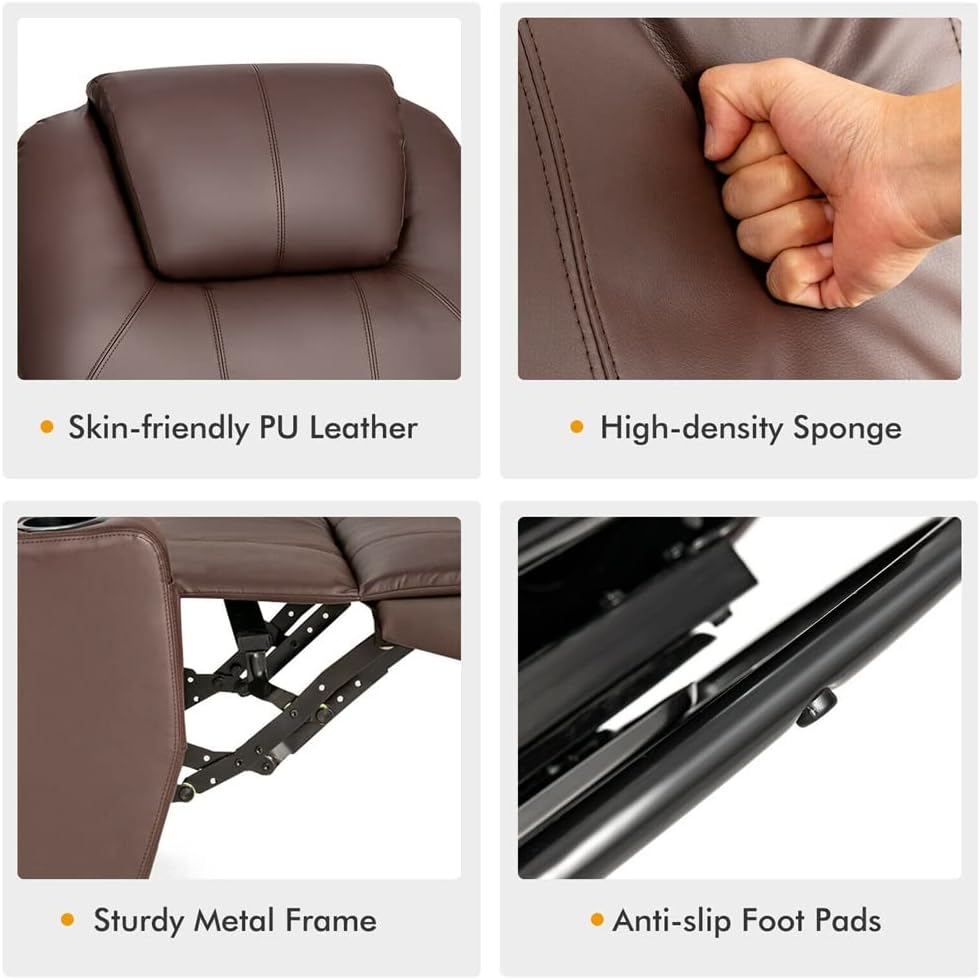 Massage Recliner Chair 360 Degree Swivel Single Sofa Rocker W/Heating