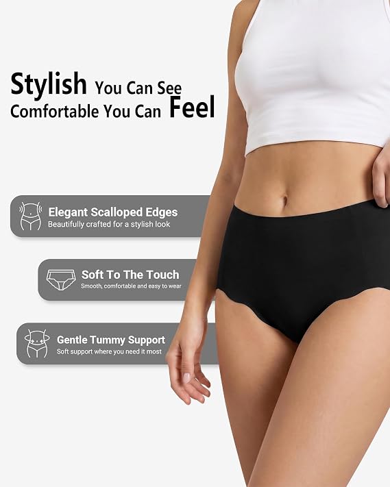 Seamless Knickers for Women, Breathable High Waisted Underwear 6 Pack