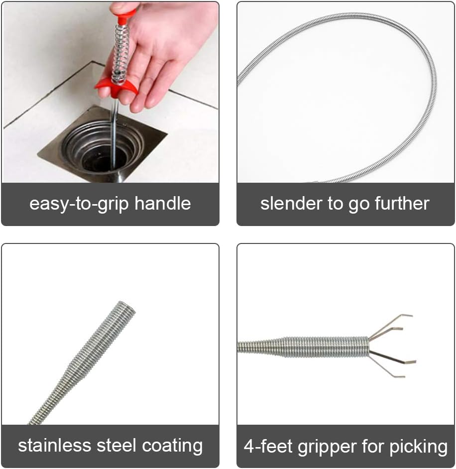 Toilet Snake,Spring Pipe Dredging Tool 21” Telescopic Flexible Pickup Claws Reusable Clog Remover For Drains Sink Toilet Vents (2 Packs)