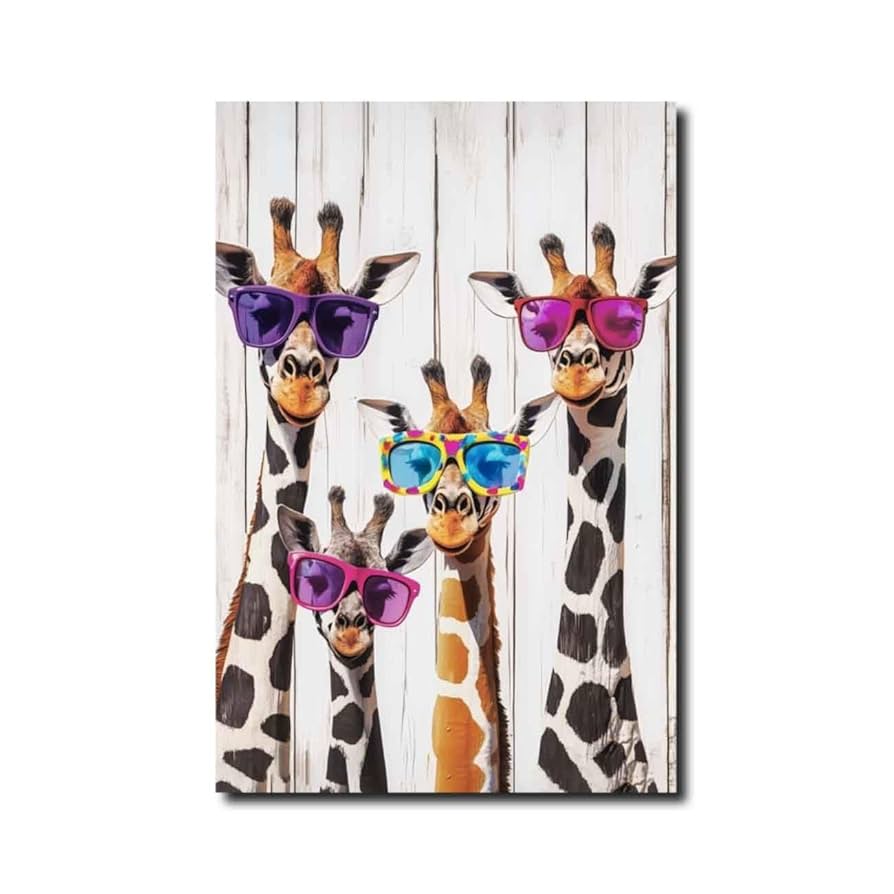 Amazon.co.jp: QLMDYJSWキリンウォールアートキリン家族絵面白い