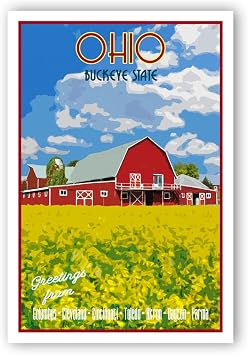 OHIO TRAVEL POSTER postcard set of 20 identical postcards. OH state vintage style travel poster post cards. Made in USA.