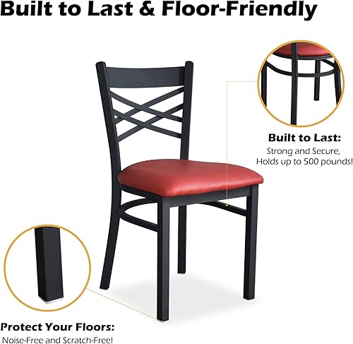 Miniatura 5 de DECFUL Juego de 2 sillas de comedor de metal, elegante diseño X, sillas de metal con cojín acolchado de piel sintética roja, robustas y duraderas