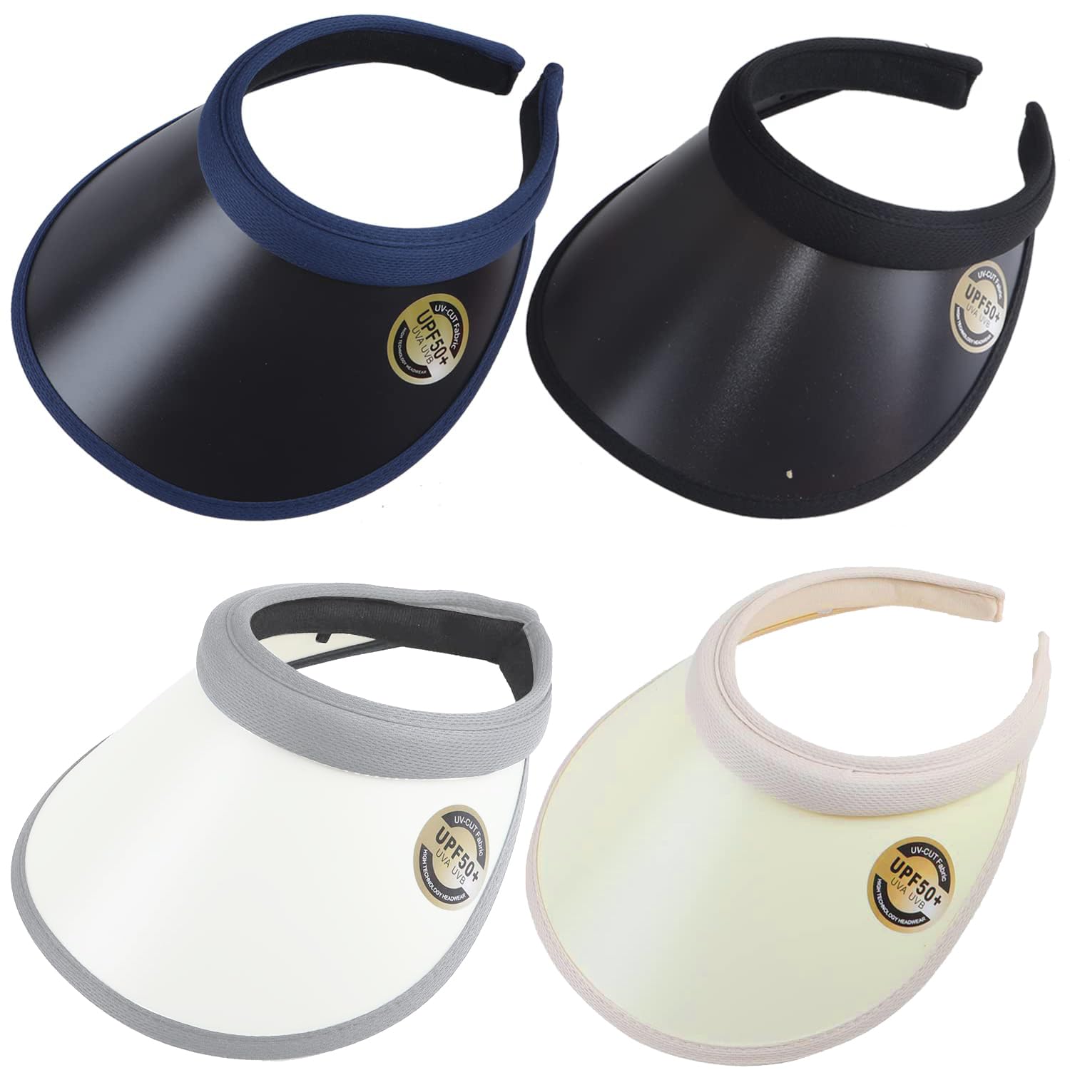 MULIMU 4 Pack Wide Brim Clip on Sun Visors UV Protection Pool Beach Sun Visor Hat for Women