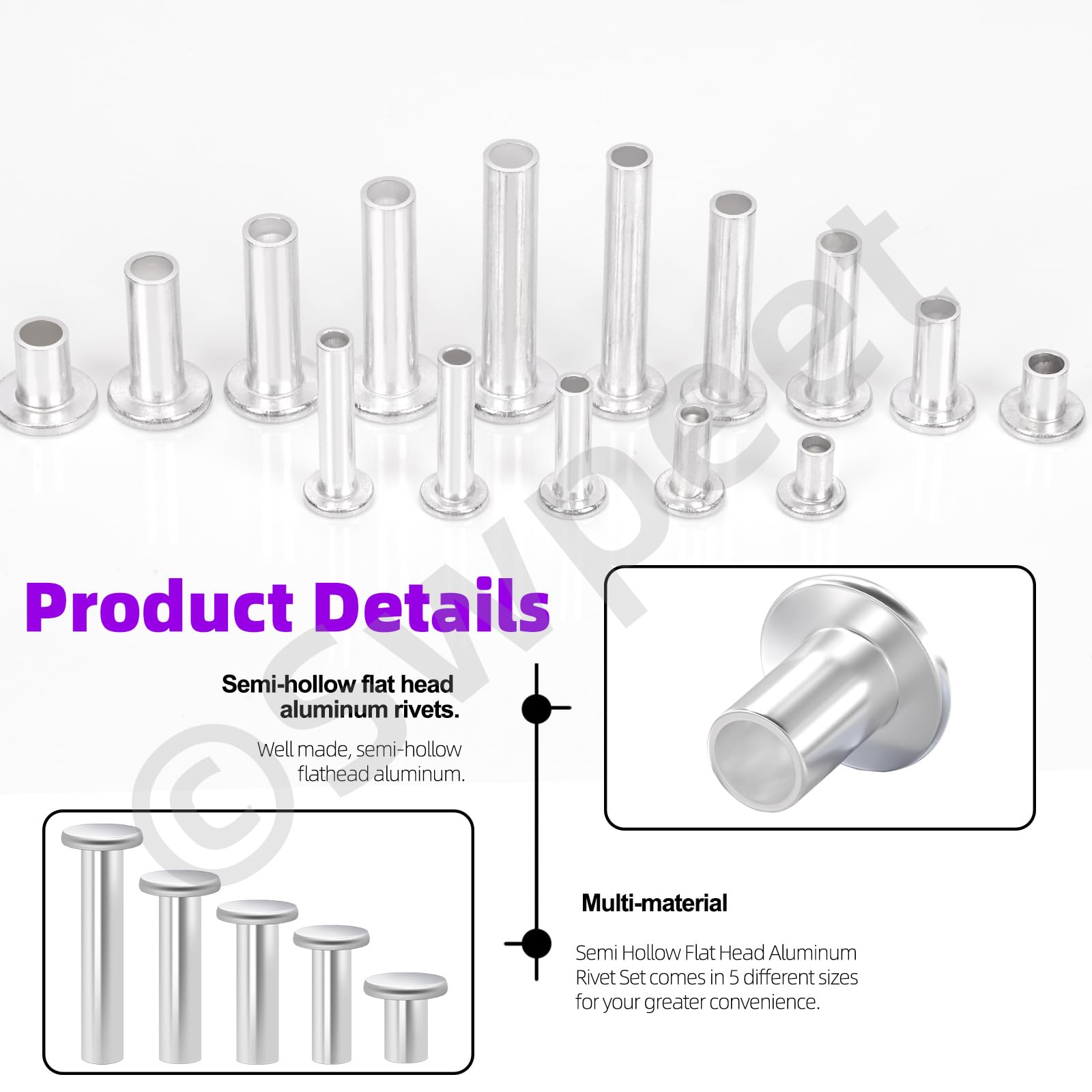 251 Pcs Rivets Kit - Aluminum Flat Head Tubular Rivets -3