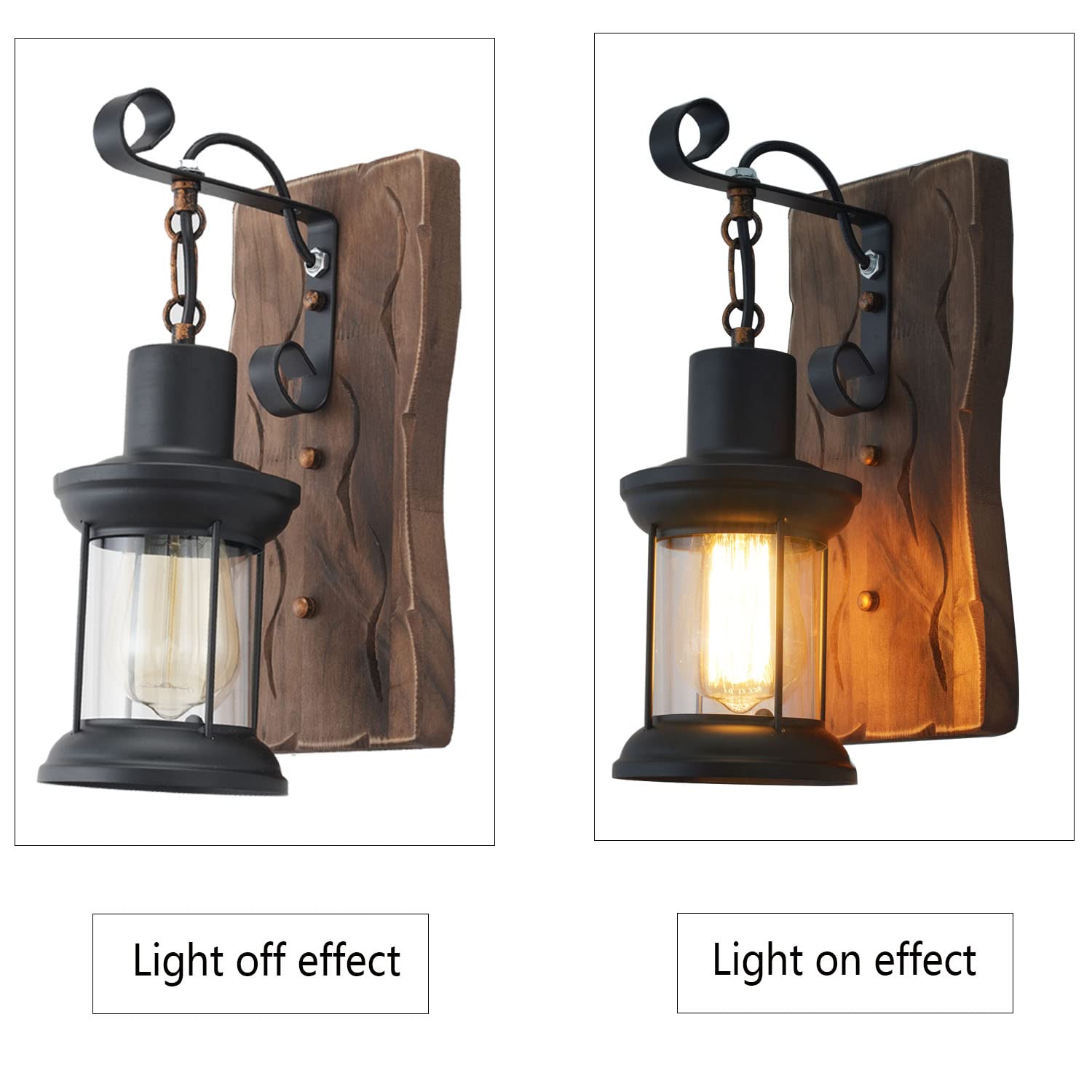 Vintage Industrial Wall Sconce, Rustic Light Fixtures Wood Metal Farmhouse Indoor Black Wall Sconce Fixture for Dining Room, Hallway, Hotel, bar, Porch Corridor Decorate