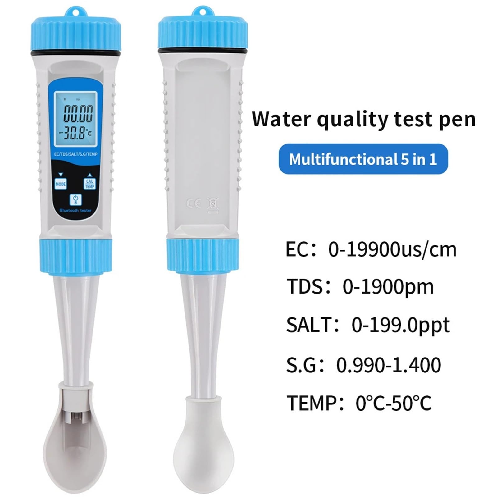 Testeur numérique 5 en 1 de TDS/EC/salinité/SG/température for Aquarium, détecteur d'eau Potable Domestique Précision portative