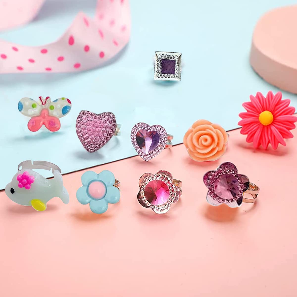 SANNIDHI 24 Pcs Resin Cartoon Adjustable Finger Rings With Box 3