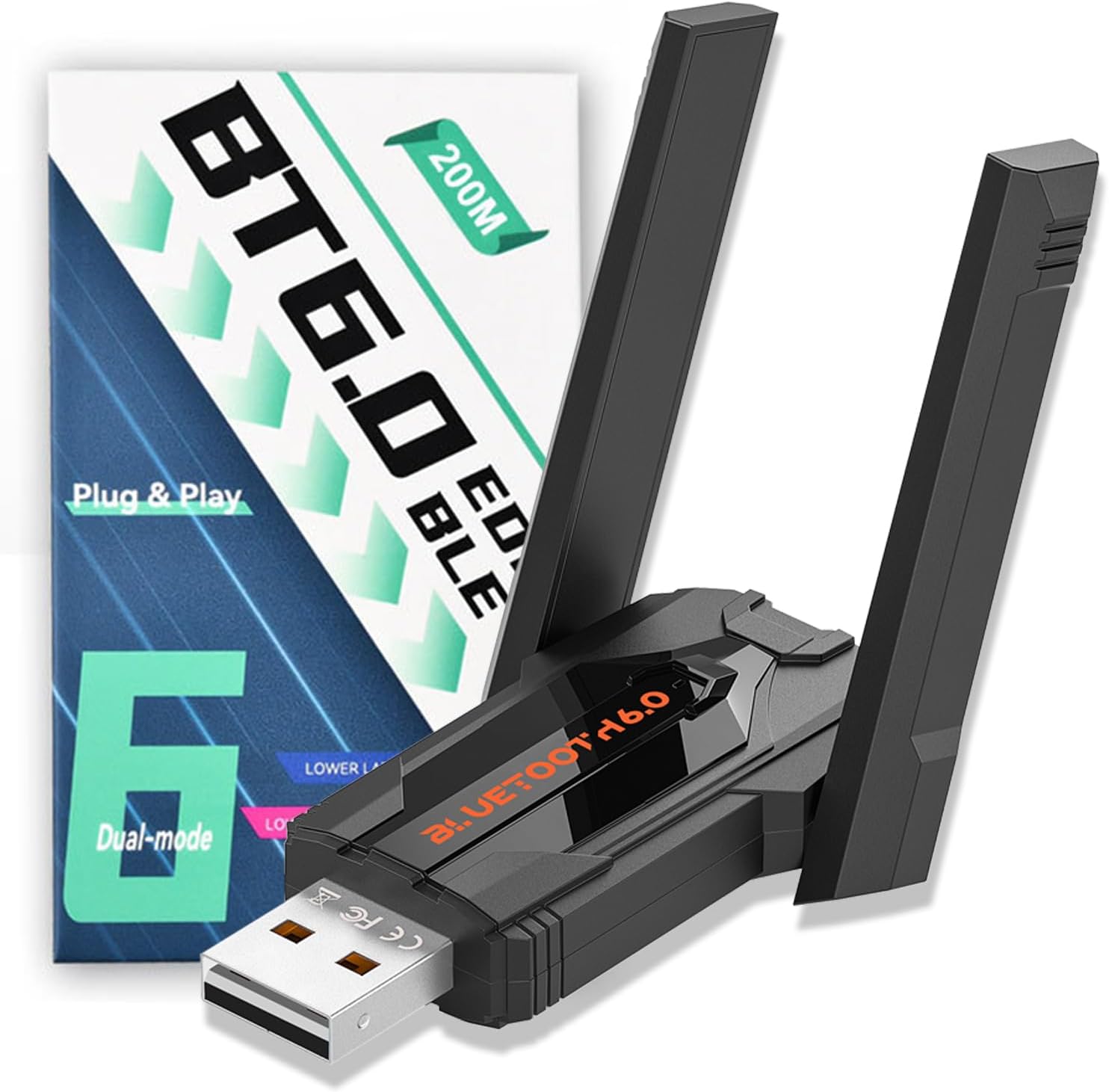 محول بلوتوث 6.0 للكمبيوتر الشخصي 150 م عصا بلوتوث طويلة المسافة USB دونجل 6.0 محول EDR للكمبيوتر المكتبي الكمبيوتر المحمول التوصيل والتشغيل متوافق مع Windows 11/10/8.1