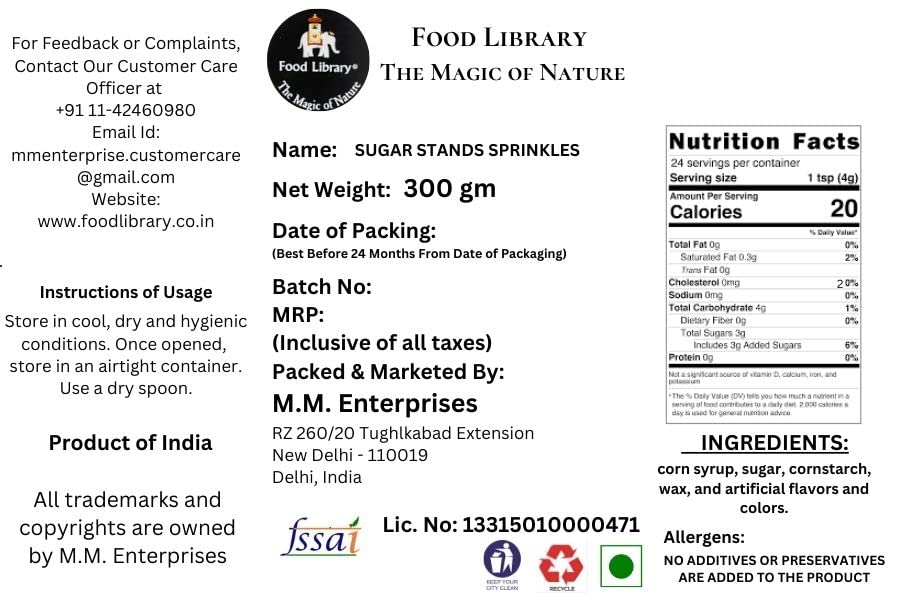 Food Library The Magic of Nature Sugar Stands Sprinkles, 300g