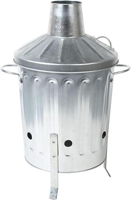Small Medium Large 15L 60L 90L Litre Metal Galvanised Garden Incinerator Fire Bin Burning Leaves Paper Wood Rubbish Dustbin Made in U. K. (Small 15L INC)