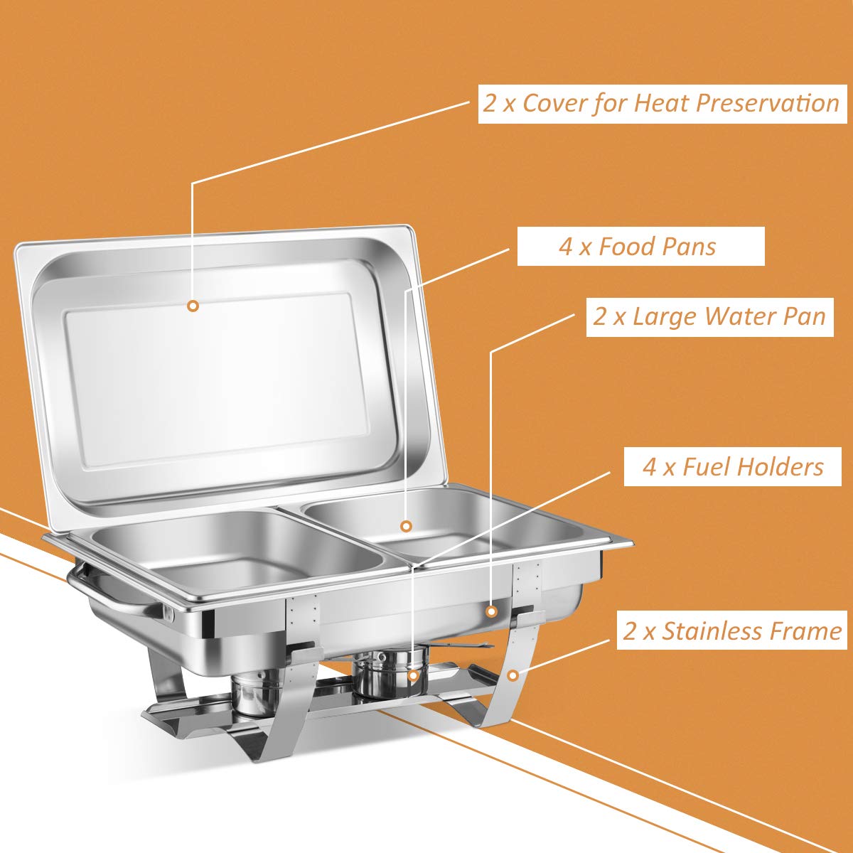 Giantex 2 Packs Chafing Dish 9 Quart Chafer Dishes Buffet Set Stainless Steel Rectangular