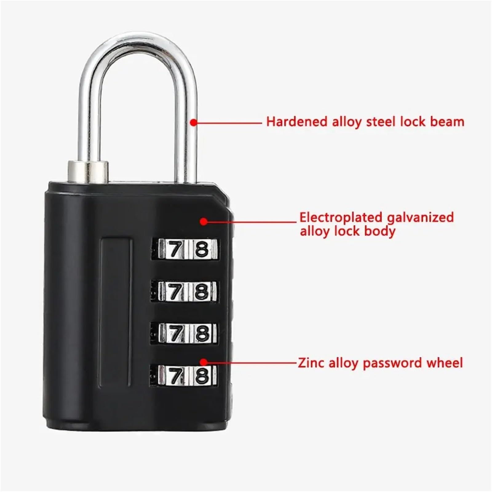 Cadenas à mot de passe à 4 chiffres en alliage de zinc for sac à dos, fermeture éclair, 1 pièce(3)