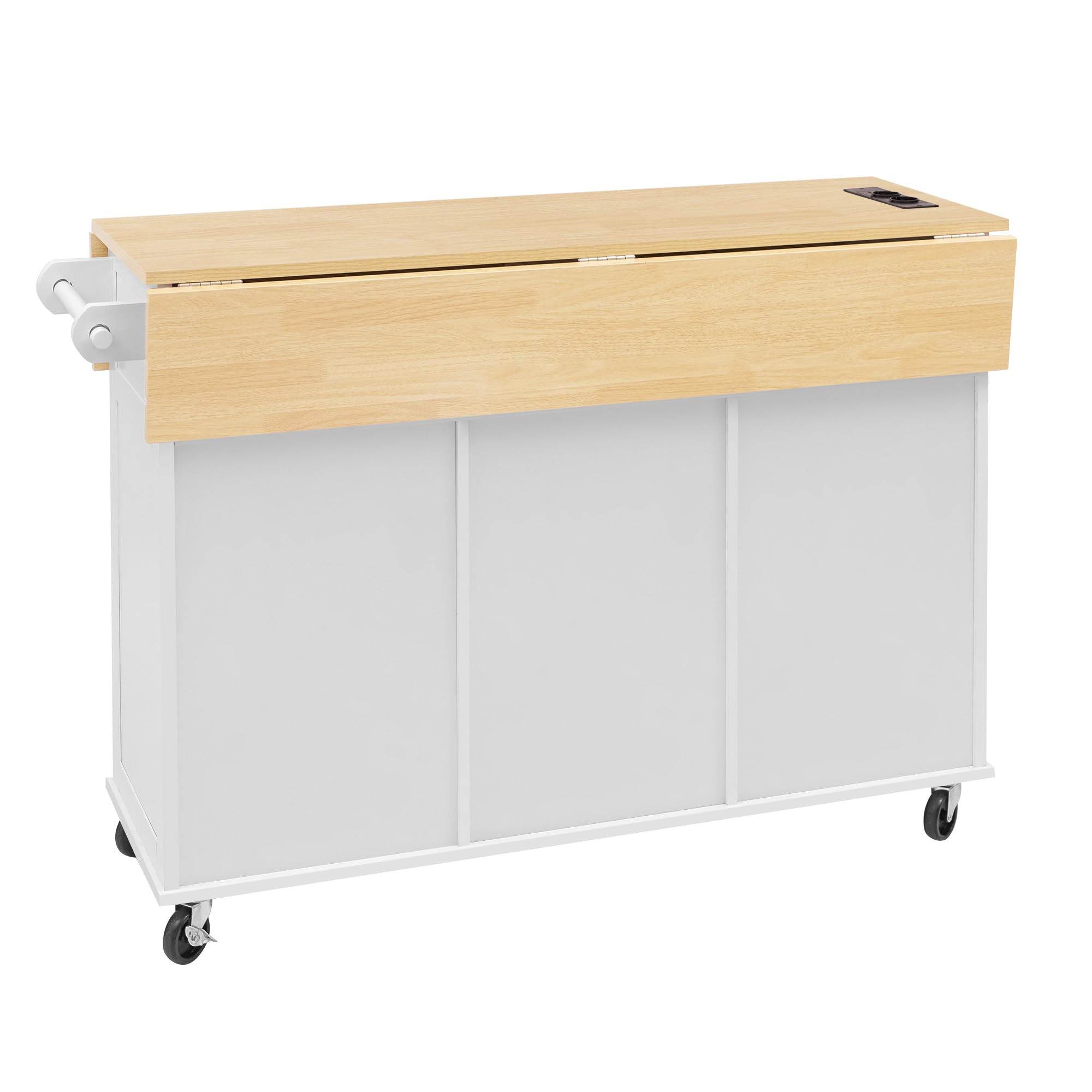 Isla de cocina con ruedas, mesa de comedor extensible, isla de cocina móvil con cajones y toallero, carrito de cocina móvil con regletas, ideal para cocina y comedor (blanco)