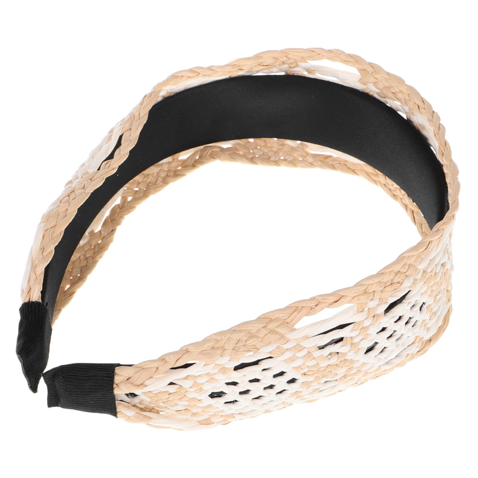 Bandeau Large Bohème en Raphia pour Femmes, Beige Vintage