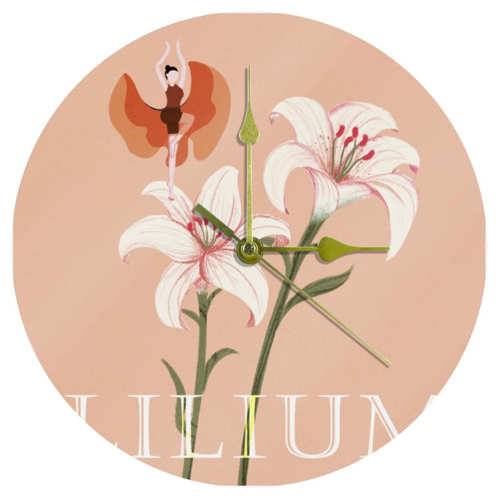 Horloge murale pour la maison et le bureau Lilium ronde 24 cm