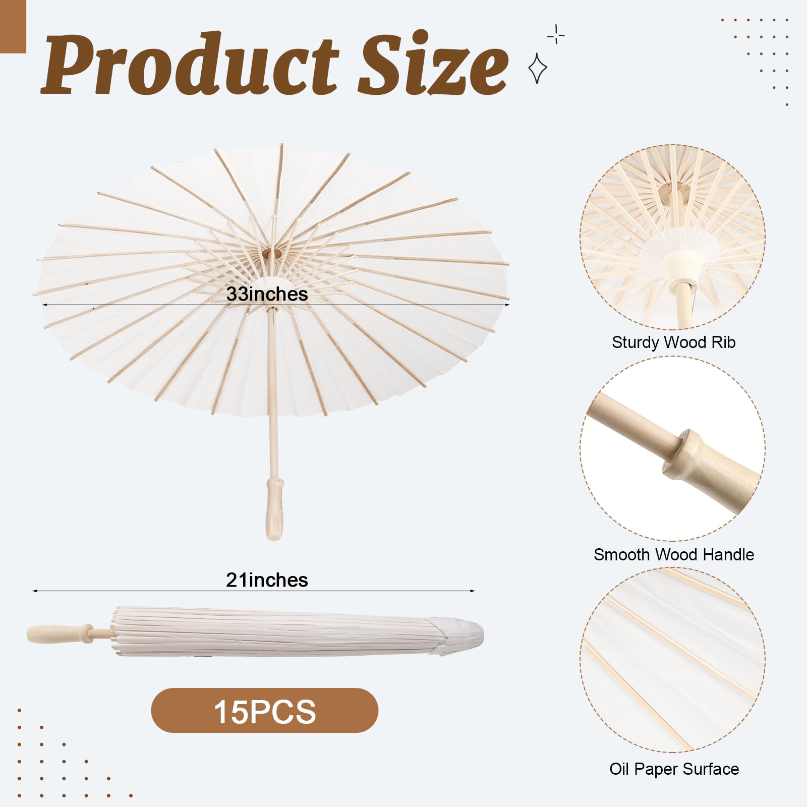 Weiße Papierschirme, Hochzeitsschirm, Großpackung für Sonne, chinesischer japanischer Sonnenschirm, DIY Malerei Regenschirm für Gäste, Hochzeit, Party, Dekoration (84 cm, 15 Stück)
