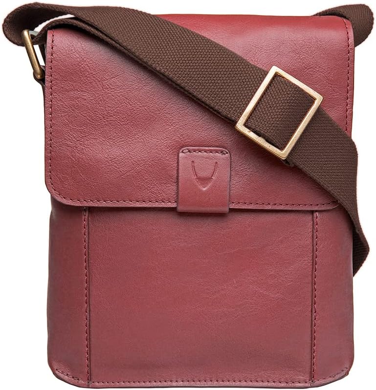 Hidesign Aiden Genuine Leather and Canvas Mini Crossbody Men/Women Messenger Bag/Travel Bag / 10.5" iPad Bag (red)