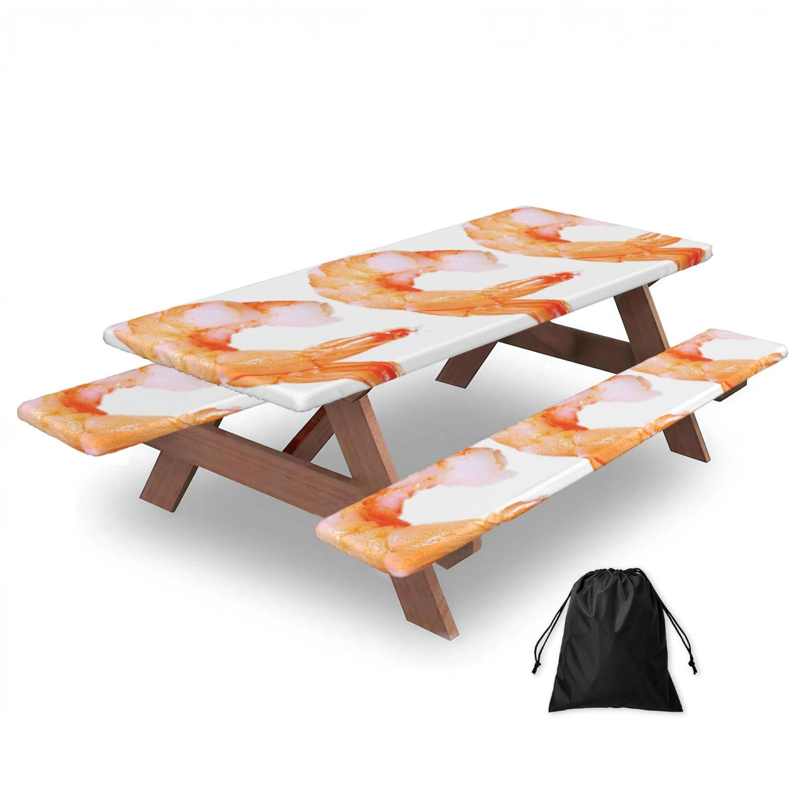 Zyjhyy Black Glutton Shrimps Print Party Table Covers With Bench Covers Set Of 3 Picnic Table Cloth Wipe Clean For Garden Camping