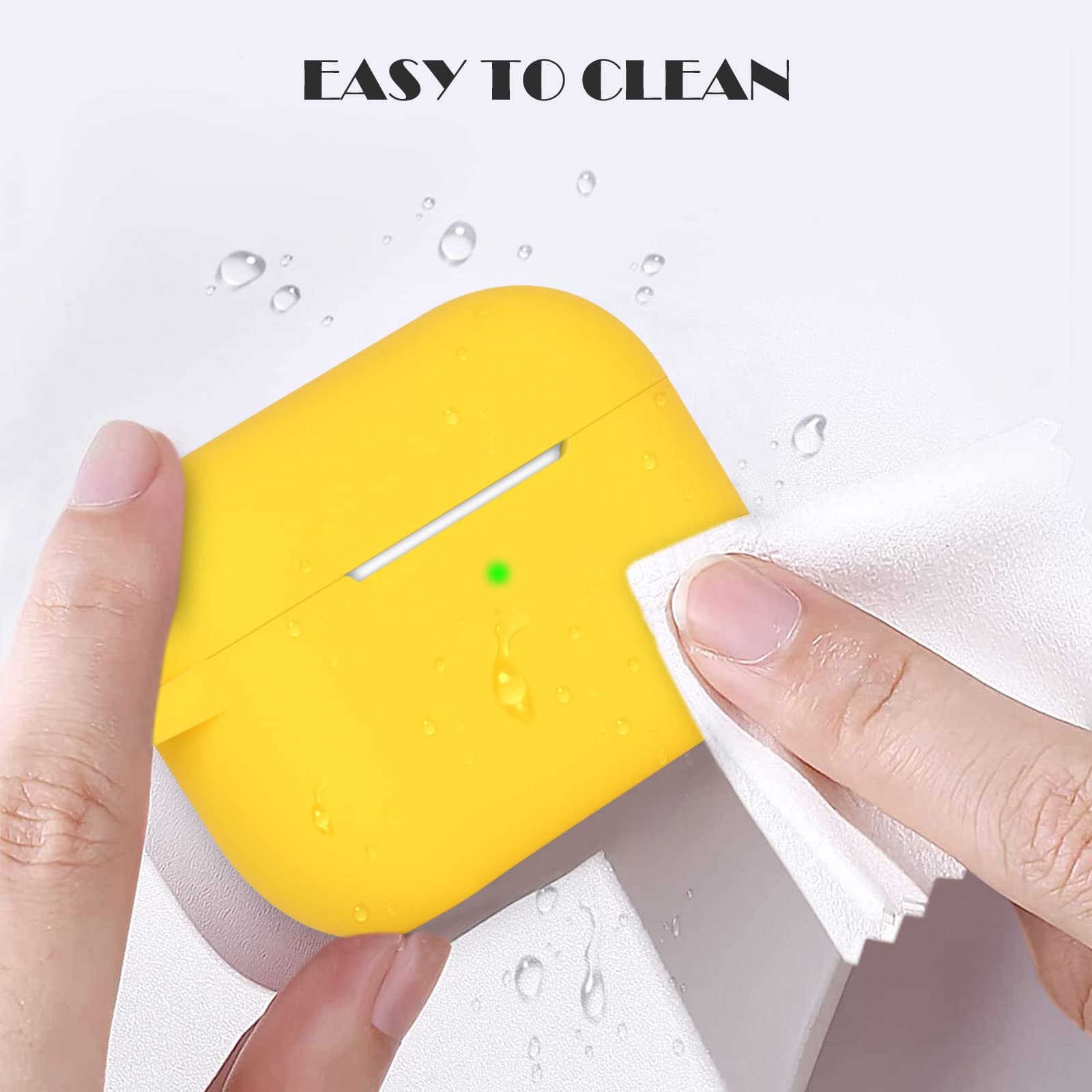 Case Cover Compatible with Airpods Pro, Soft Silicone Skin Case Cover Shock-Absorbing Protective Case for Airpods Pro 2019 with Carabiner, Front LED Visible, Yellow — view 5