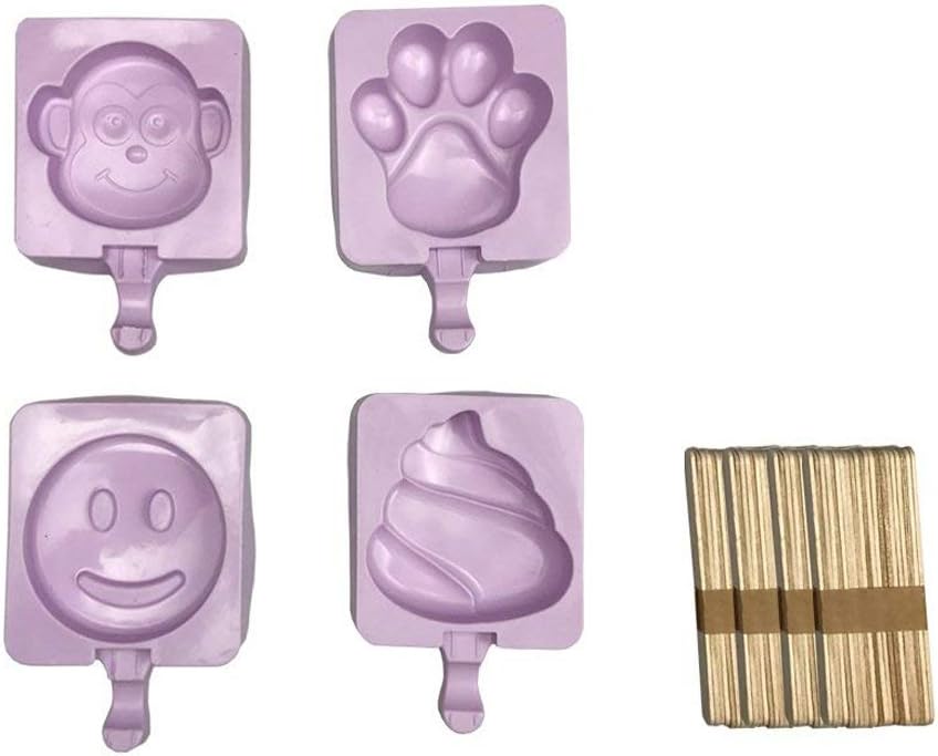 Cute Silicone Paw Snowman Torch Smile Popsicle Ice Cream Maker Molds with Wooden Sticks 4 Counts