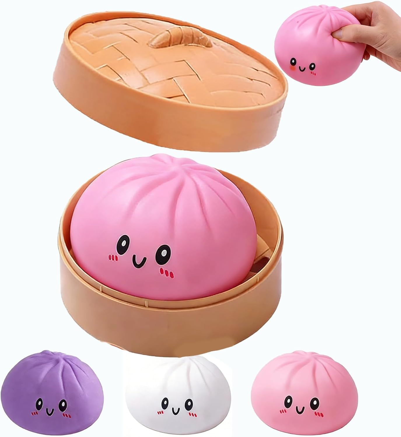 Jumbo Dumpling Squishy for Adults, 4/6/10 Inch Giant Big Dumpling Stress Ball, Soft Squeeze Decompression Dough, Anxiety Relief Fidget, Adult Fidget Tool (Pink L: 25cm/10inch（no Basket）)
