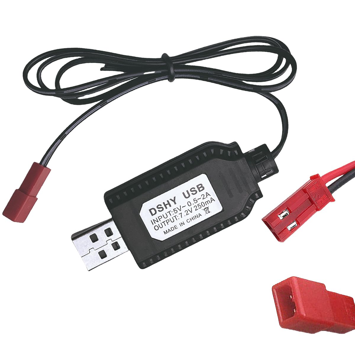 7.2V USB Charger Cable with JST 2 Pin Plug Compatible RC Car, Plane, Tank, Boat and Other Remote Control Toys for Universal 7.2V 2S Lipo Battery