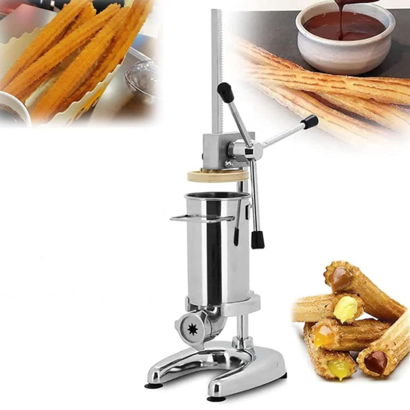 AYCDL Manual Churro Maker,Commercial Spanish Donut Churrera Churro Maker Machine w/5 Molds,Stainless Steel Vertical Spanish Churrera Machine,2L,2L