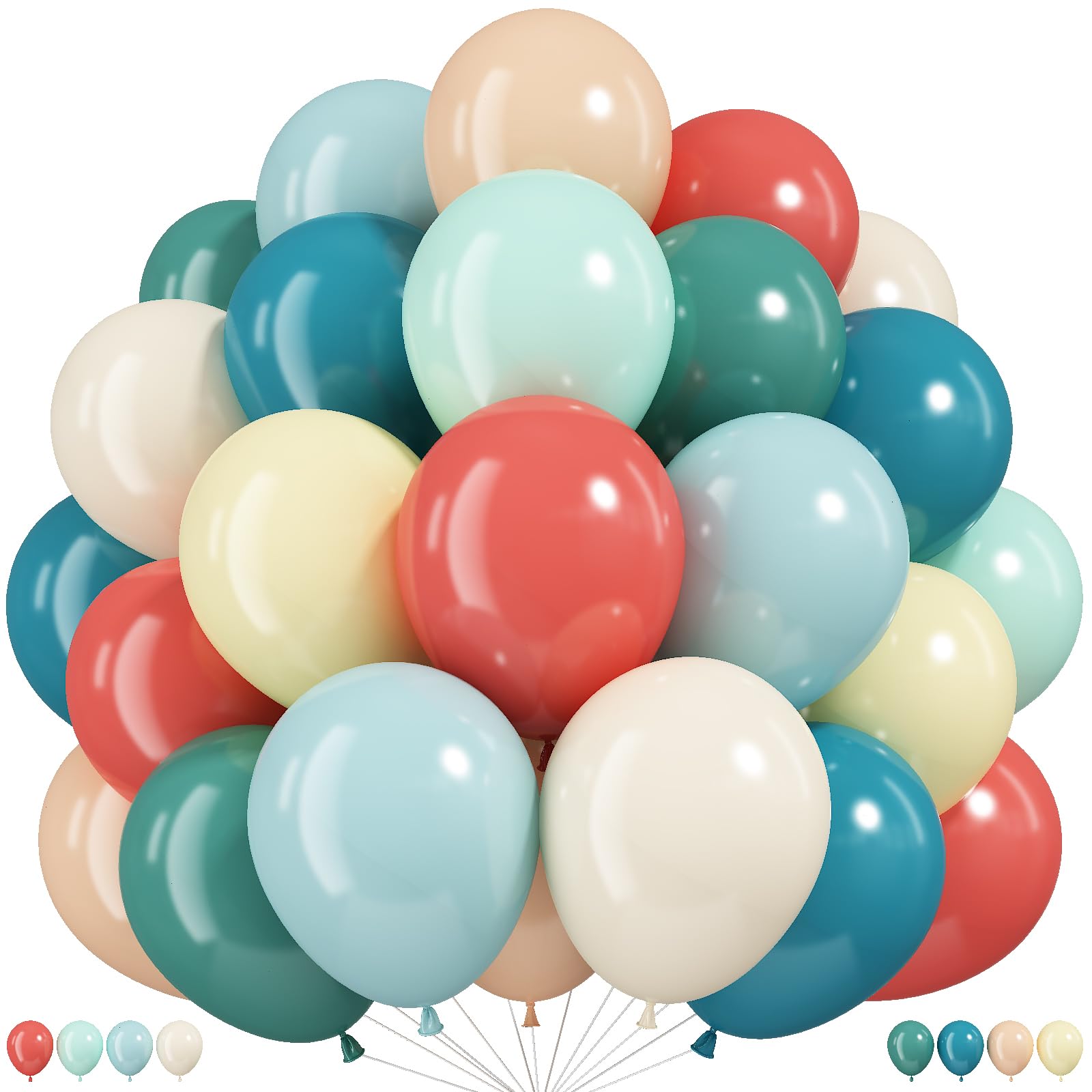 Boho Rainbow Balloons, 12 Inch Retro Colorful Balloons Dusty Blue Sage Green Orange Yellow Mixed Colored Balloons for Boho Onederful Birthday Here Comes the Son Baby Shower Party Decorations