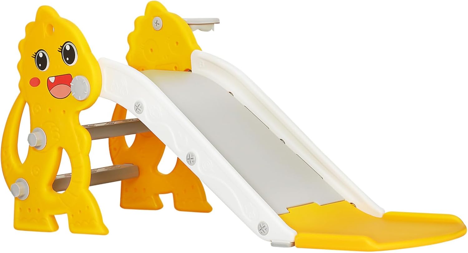 Slide Playset with Detachable Basketball Hoop Indoor Outdoor Climbing Gym for Ages Space-Saving Foldable Three-Section Slide for Safe and Thrilling Play