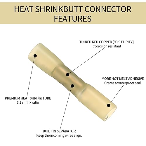 Miniatura 4 de KOXXIAMOQ Kit de 130 conectores a tope termorretráctiles, kit de conectores de cable eléctrico de empalme a tope de 10-26 AWG, terminales de