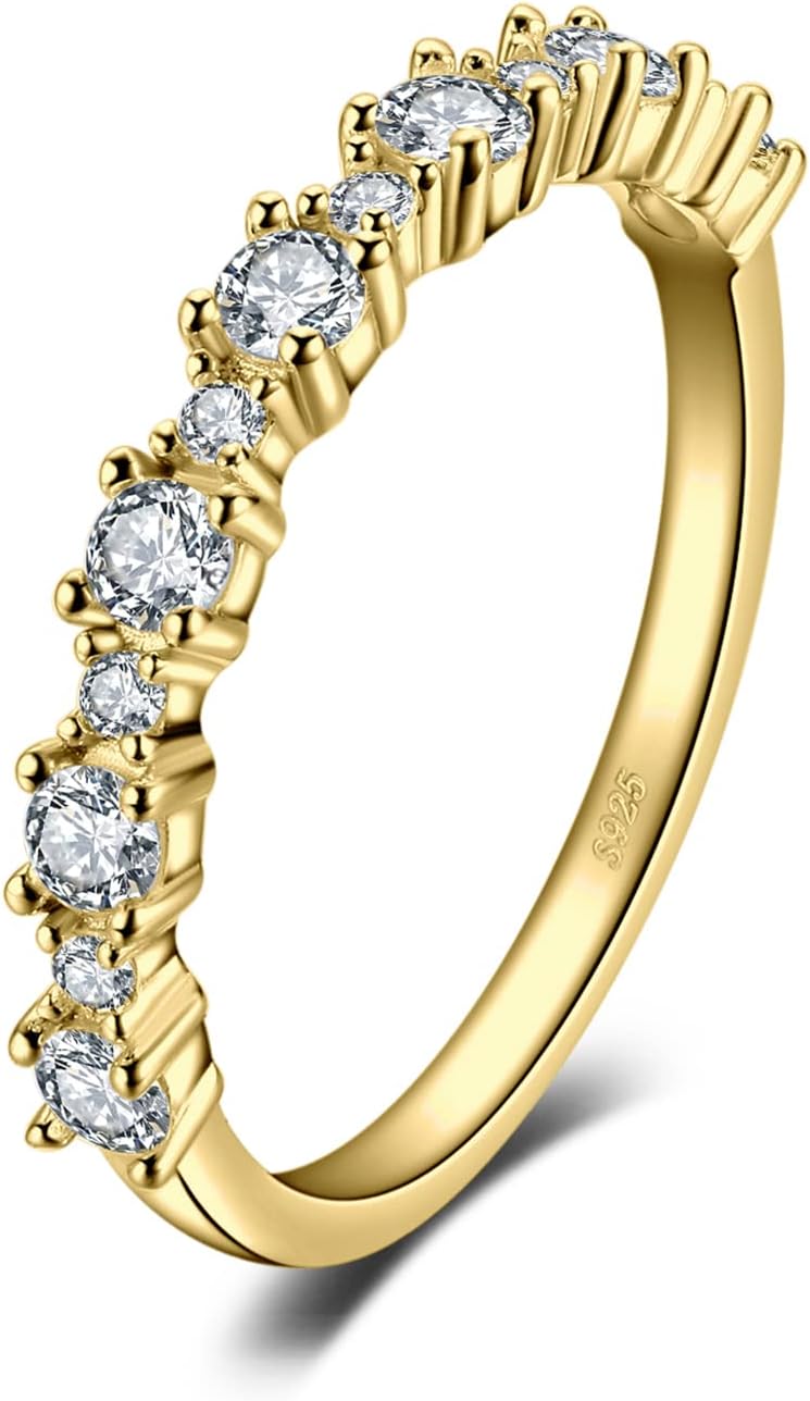 JewelryPalace Classic Cubic Zirconia Wedding Rings for Women, Half Eternity 925 Sterling Silver Promise Ring for Her, Round Cut Simulated Diamond Anniversary Band Ring