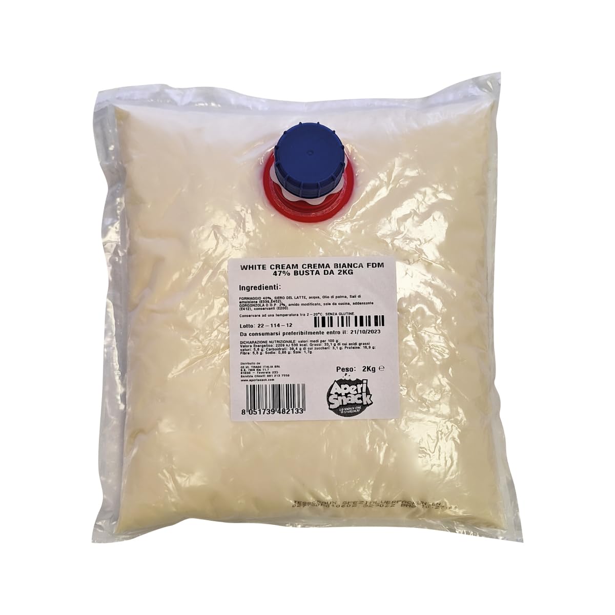 Aperisnack® - AP05.006.08 - FUSO® Formaggio WHITE CREAM 40% busta da 2kg pronto all’uso premium white cheese