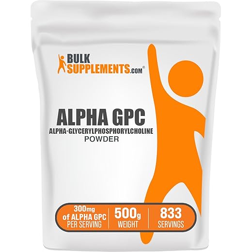 BulkSupplements.com Alpha GPC Powder - Choline Supplements, Alpha GPC 300mg - Unflavored & Gluten Free, 600mg per Serving, 500g (1.1 lbs) (Pack of 1)