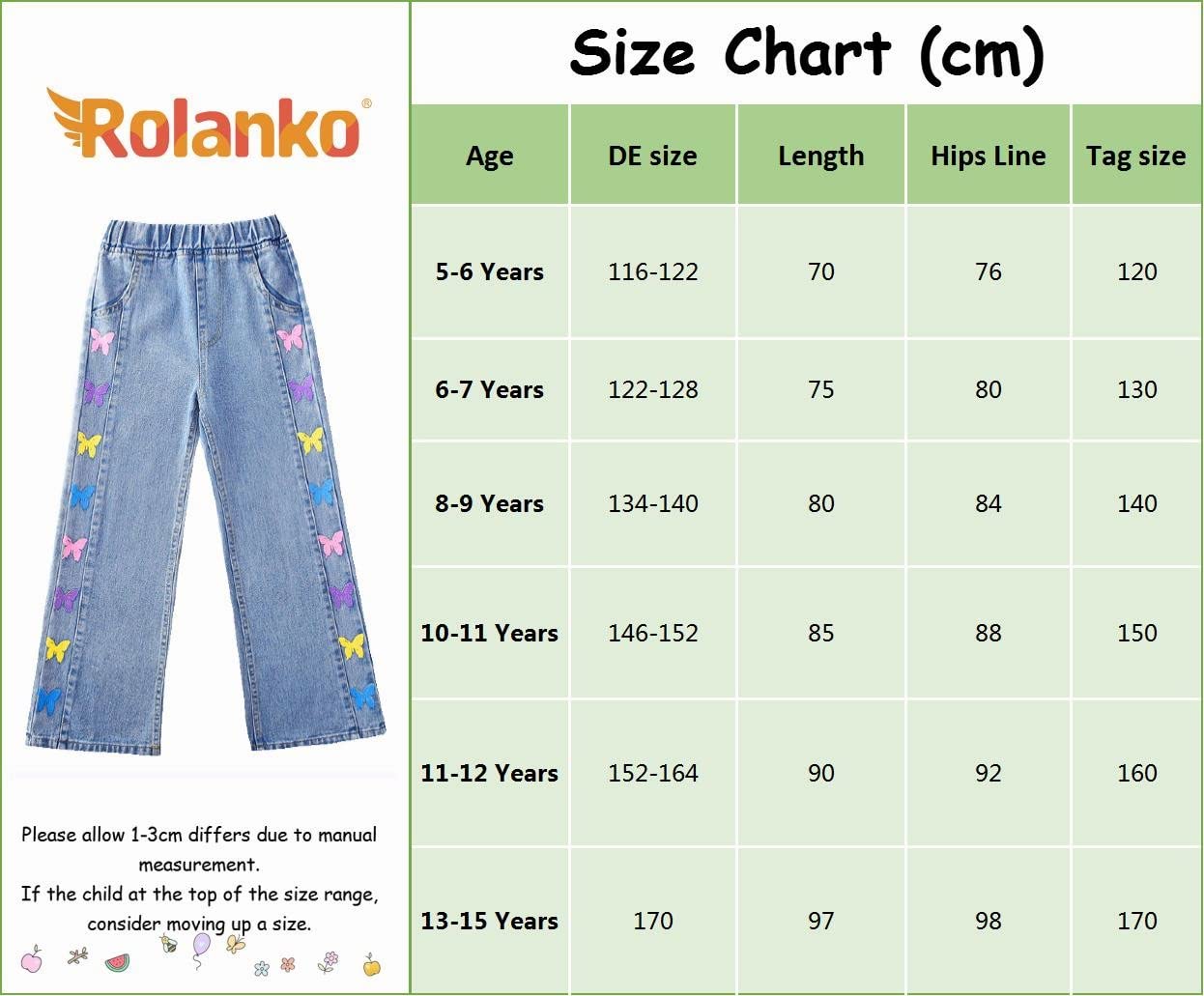Rolanko Dziewczęce jeansy z rozcięciem z elastyczną talią w stylu retro spodnie dżinsowe dla dzieci dopasowanie