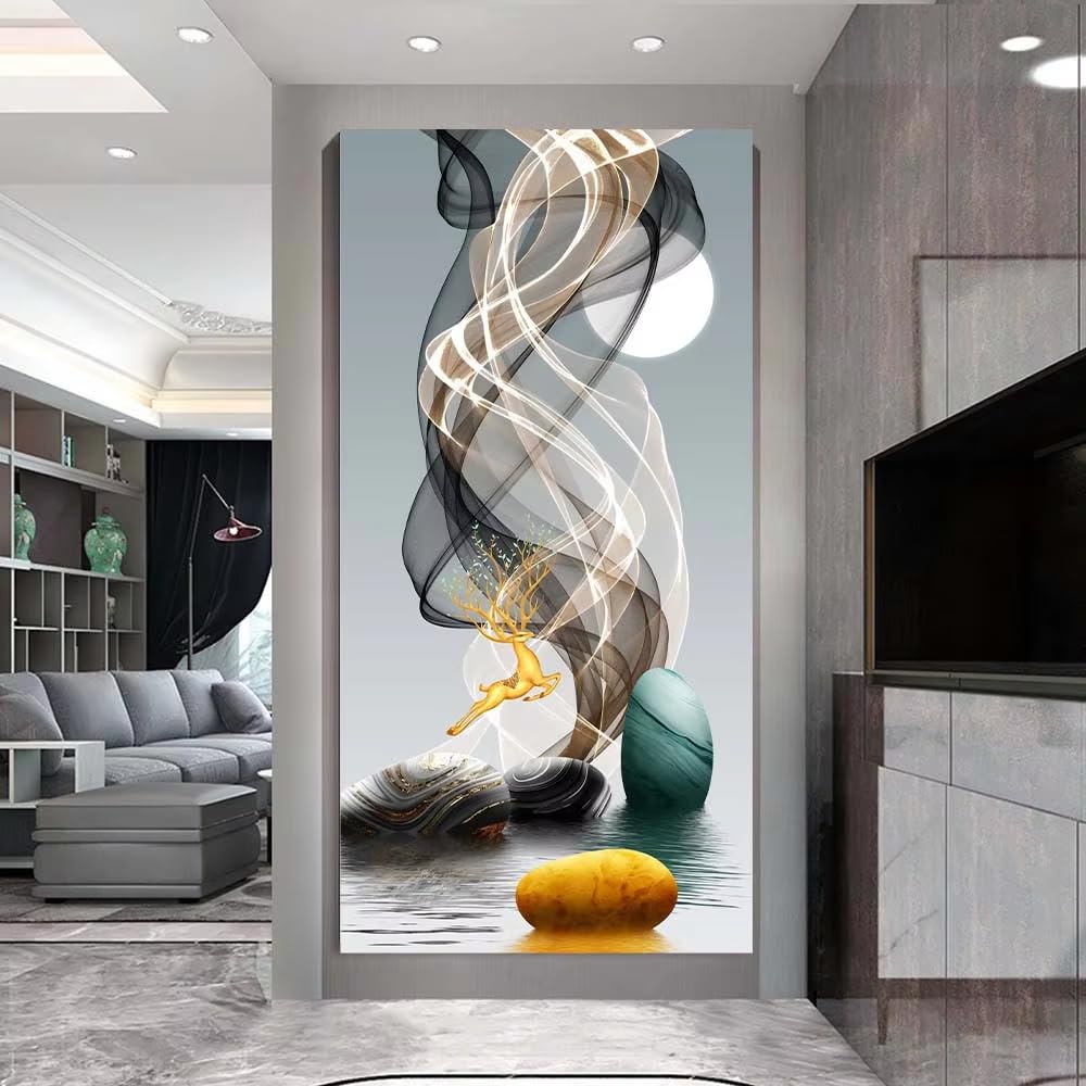 AEFOUU Modern Simple Wall Art Black Yellow Line Stone Mural Canvas Print Poster Home Living Room Decor Painting(20x40cm/8x16in/Frameless)