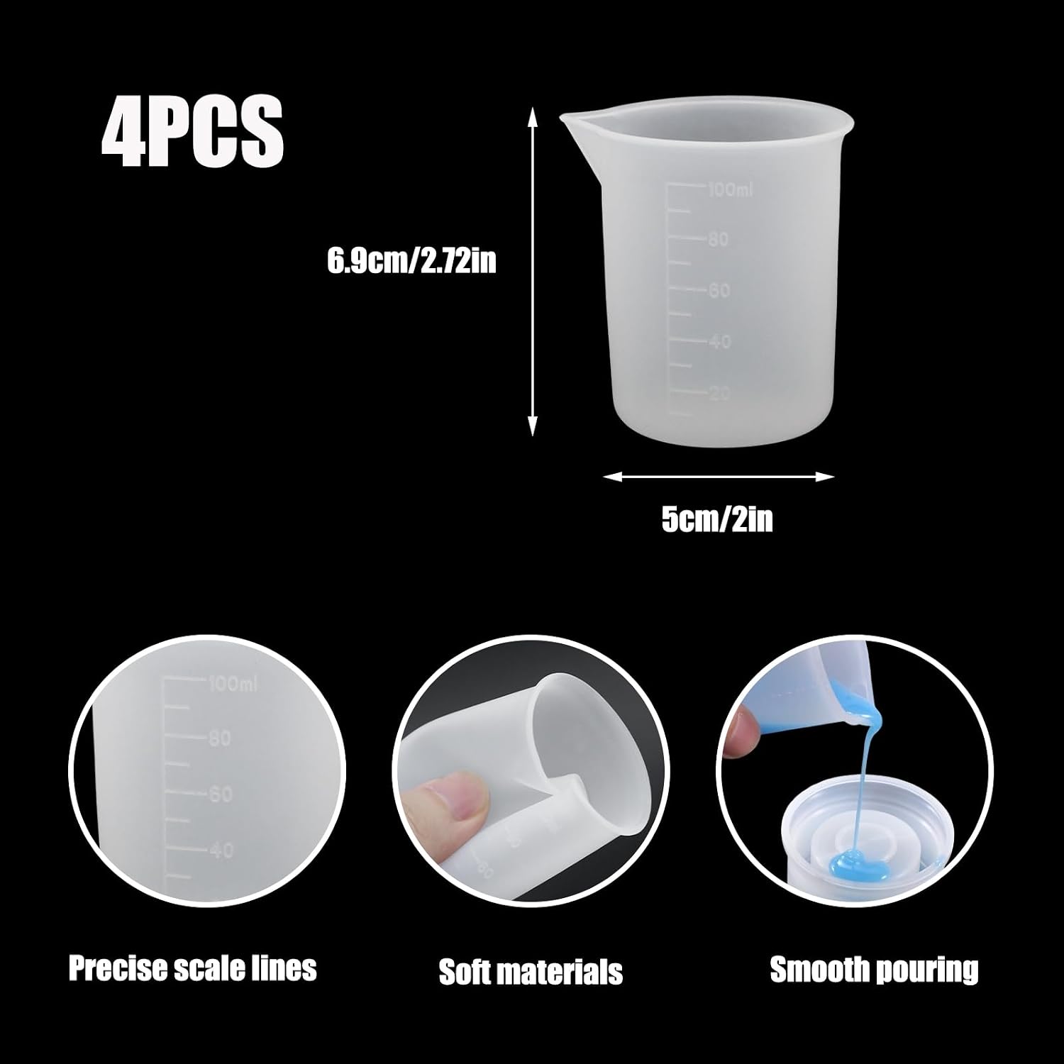 4Pcs 100ml Reusable Silicone Laundry Detergent Measuring Cups